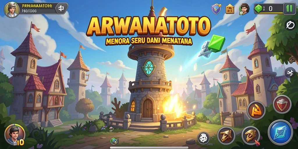 Screenshot gameplay ARWANATOTO yang menunjukkan strategi menara yang cerdas.