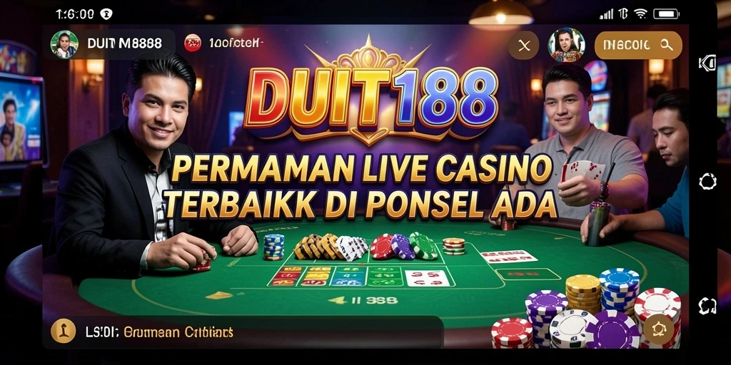 Screenshot utama DUIT188 menampilkan dealer langsung dan permainan casino.