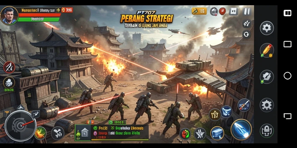 Tangkapan layar PT707 menampilkan pertempuran strategis yang intens.