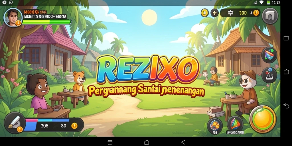 Tampilan gameplay REZIXO yang ceria dan penuh warna.