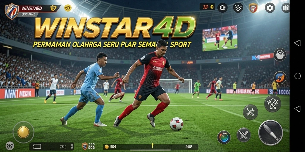 Screenshot utama WINSTAR4D menampilkan aksi seru dari berbagai olahraga.