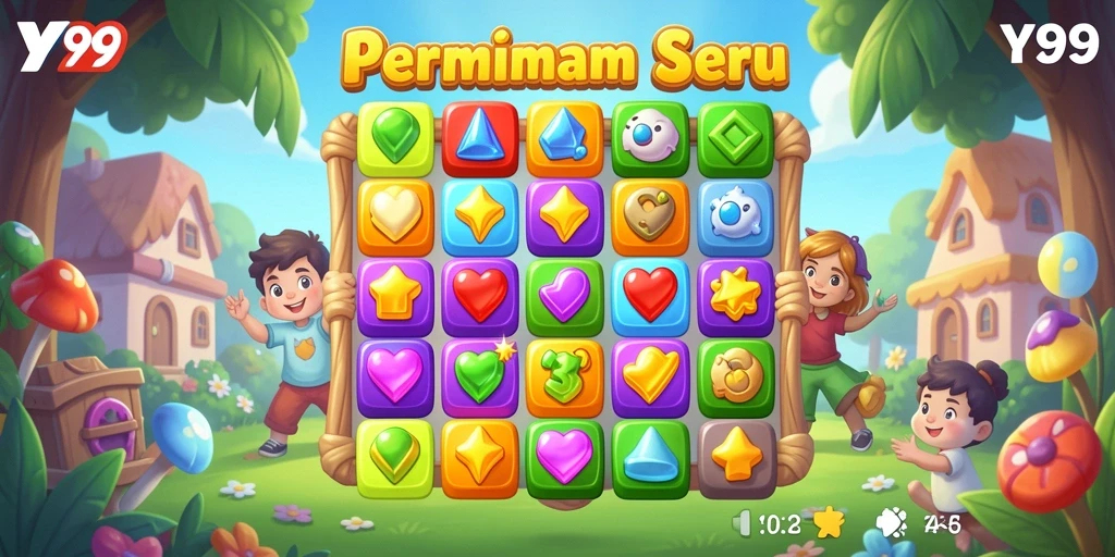 Tangkapan layar Y89 menunjukkan gameplay Match-3 yang mengasyikkan dan penuh warna.